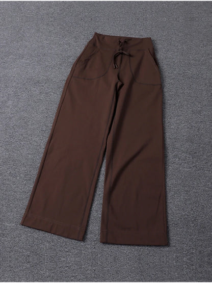 High Quality High-waist Loose Straight-leg Yoga Pants Women's Skin Friendly Nudity Casual Drawstring Quick-dry Gym Bell-bottoms