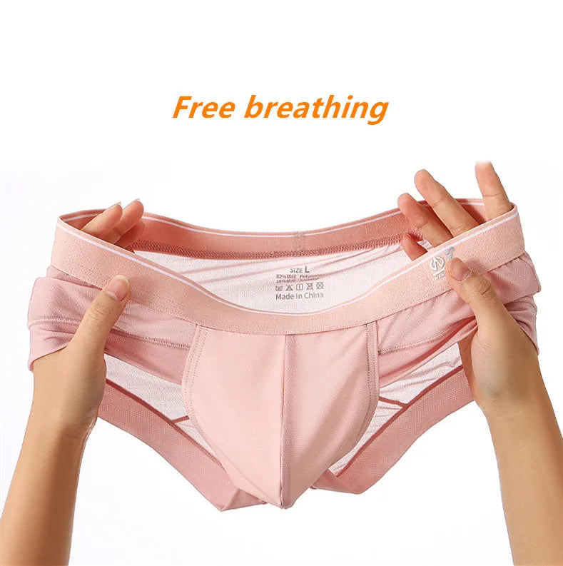 Sexy Men's boxer Ice screen hole cueca large convex  breathable quick dry men's boxers solid color underpants men underwear new