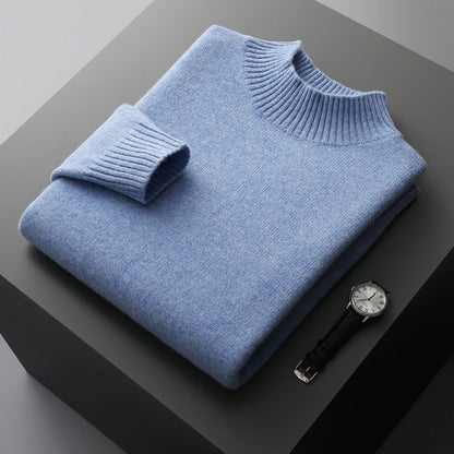 Winter Double Thick Men's Cashmere Sweater With Semi-High Neck High-End Warm Wool Knitted Bottoming Shirt