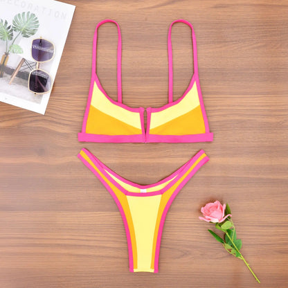 V Shaped Thong Bikini - Denim Two Piece Bikini Set With Push Up Bathing Suit