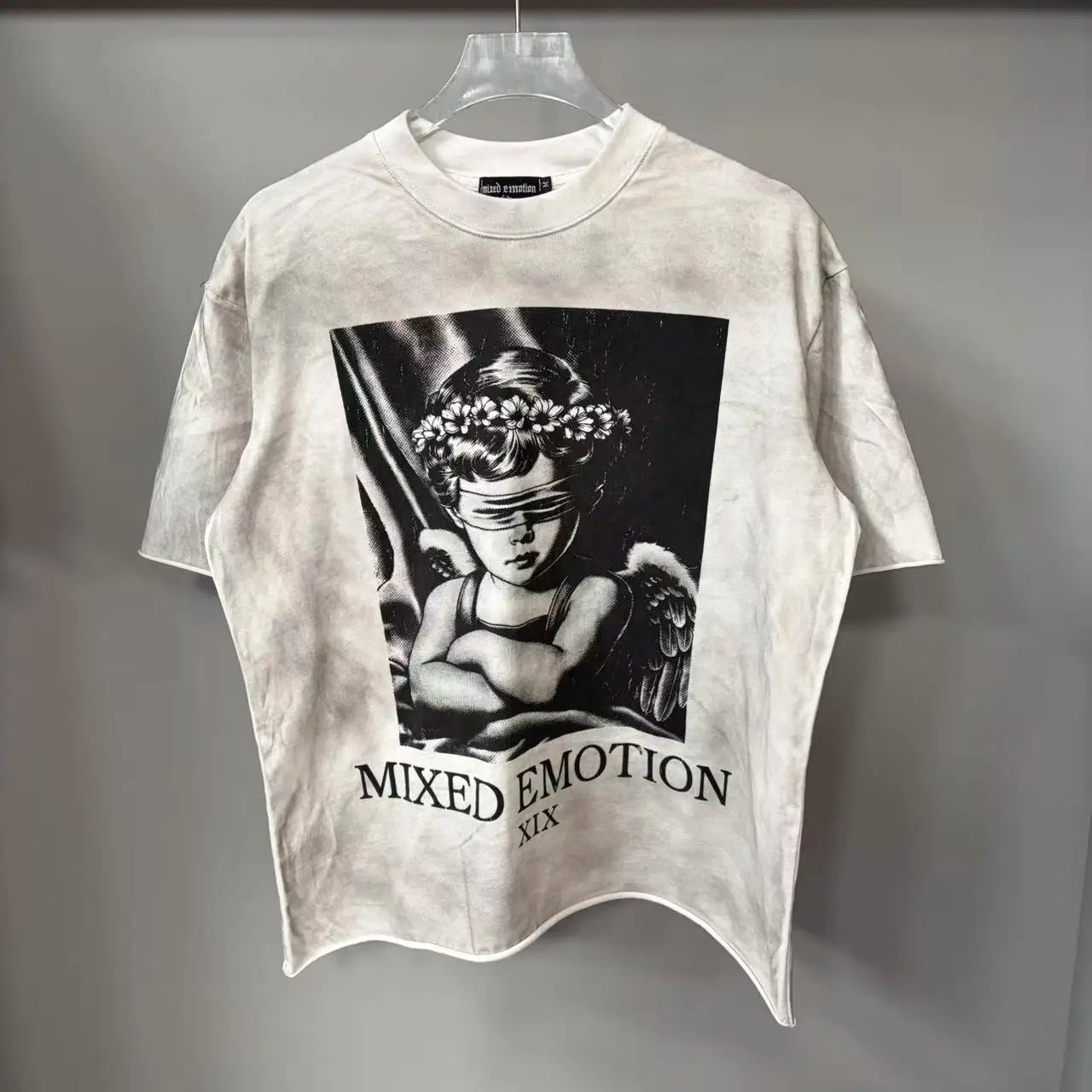 141# New fashion trend brand MIXEDEMOTION printing Shirt Streetwear Cotton Loose Round Neck Oversized Tee Top men t-shirt