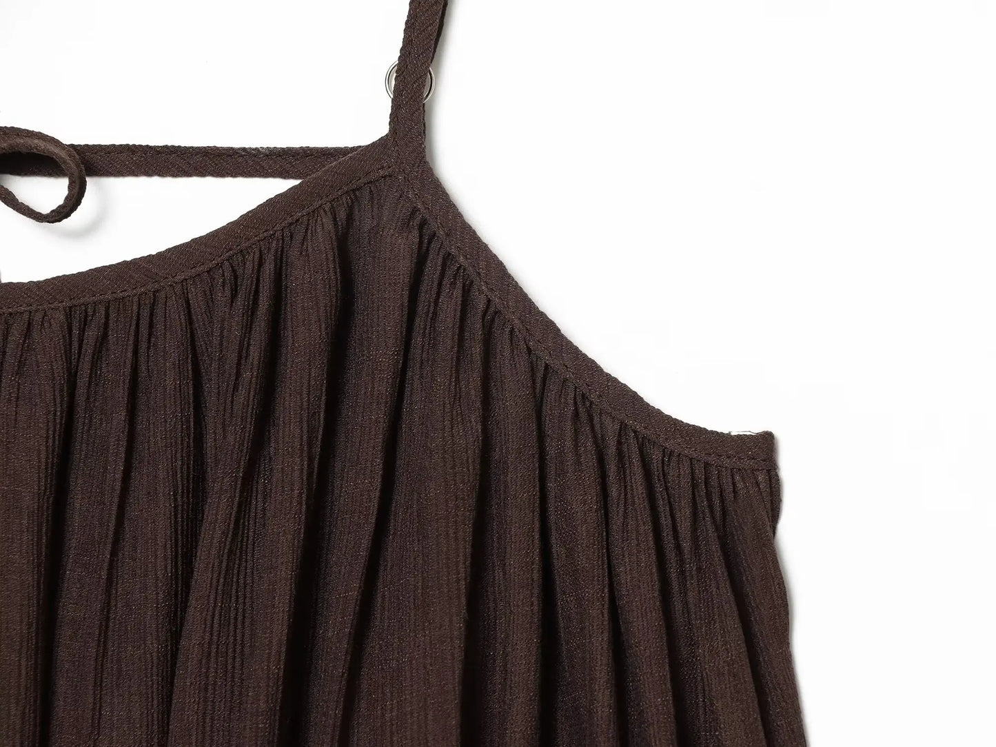 TFMLN Women Round Neck Pleated Sling Dresses Summer New Sleeveless Loose Fit Backless Solid Dress Fashion Holiday Casual Clothes