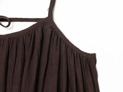 TFMLN Women Round Neck Pleated Sling Dresses Summer New Sleeveless Loose Fit Backless Solid Dress Fashion Holiday Casual Clothes