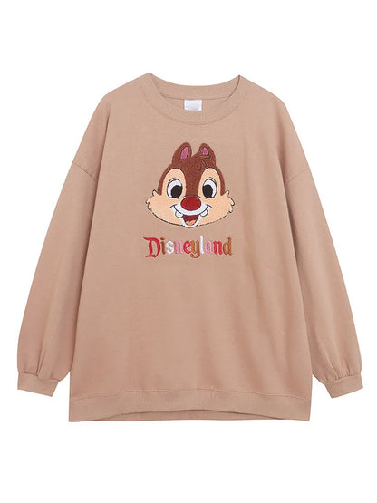 Disney World Disneyland Embroidery Sweatshirt Women Casual Fleece Jumper Mickey Daisy Duck Cartoon Loose Pullover Top O Neck