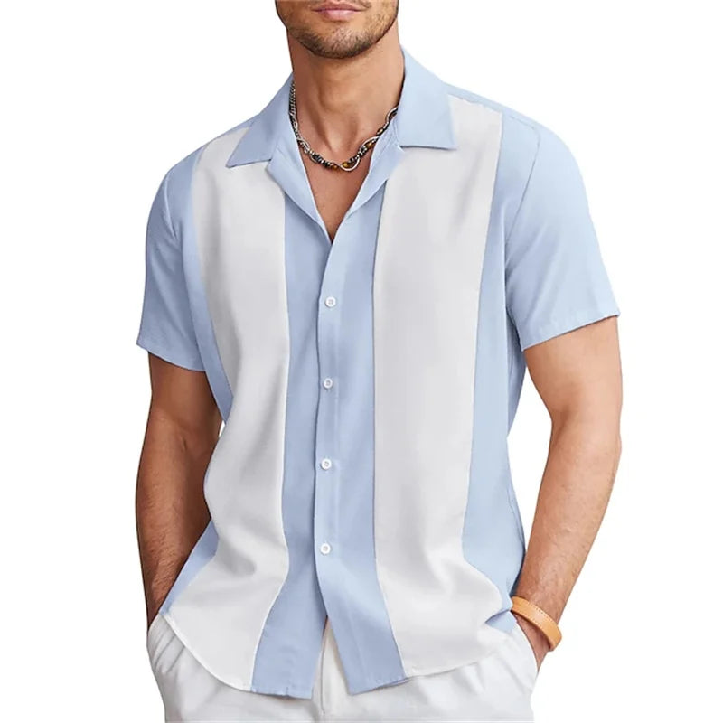 2024 Men's Gradient Striped Shirt Slim Breathable Fashion Short-sleeved High-quality Design Casual Button-down Shirts Male