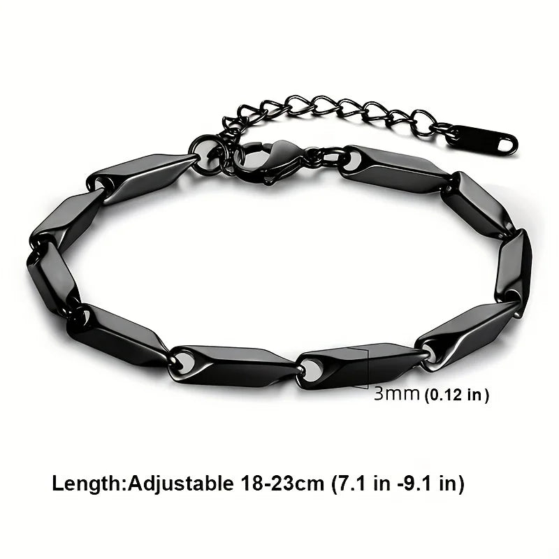 1pc Fashion Men's Titanium Steel Bracelet, Quenched Bamboo Leaf Chain Fashion Versatile Bracelet For Men And Women