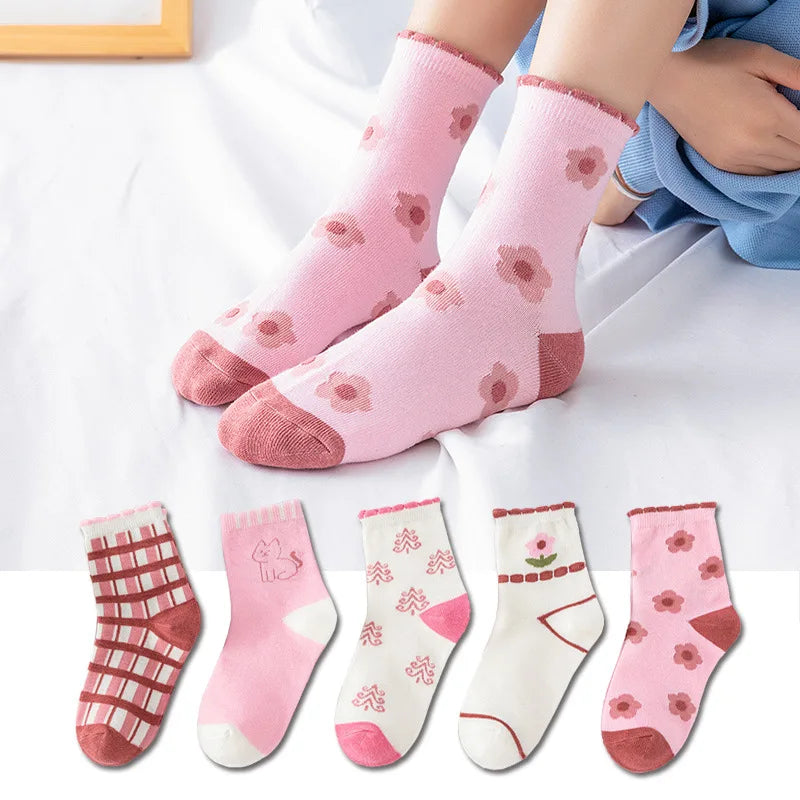 5 Pairs Of New Autumn And Winter Childrens Socks Striped Sailboat Boys Socks 4 to 8 Year Old Socks girls socks  ruffle socks