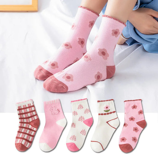 5 Pairs Of New Autumn And Winter Childrens Socks Striped Sailboat Boys Socks 4 to 8 Year Old Socks girls socks  ruffle socks