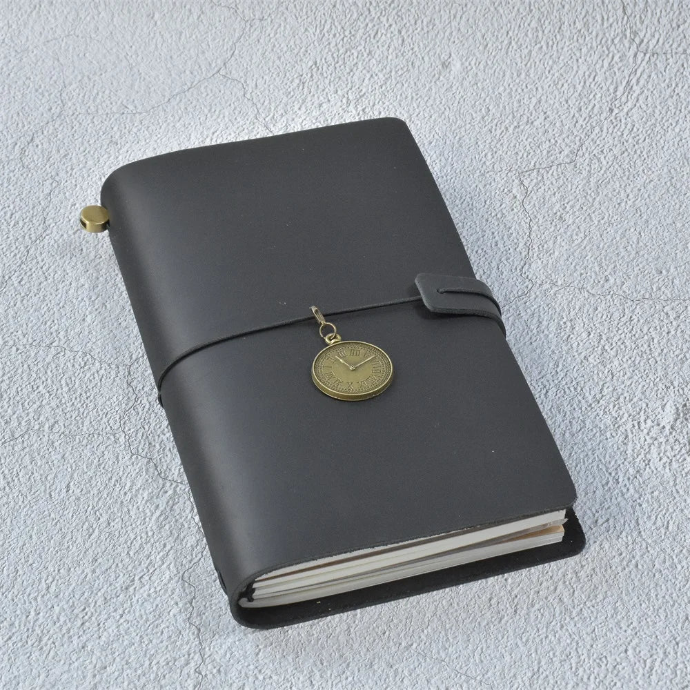 Leather Travel Journal - Refillable Notebook With Embossed Leather Cover, Handmade Diary
