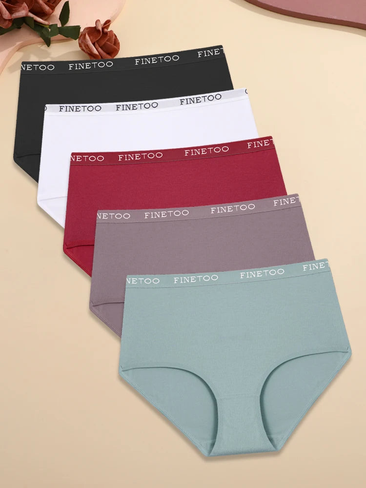 FINETOO 5PCS/Set Cotton High Waist Panties Women's Seamless Breathable Underwear Sexy Stretchy Comfort Briefs Lingerie S-XXL
