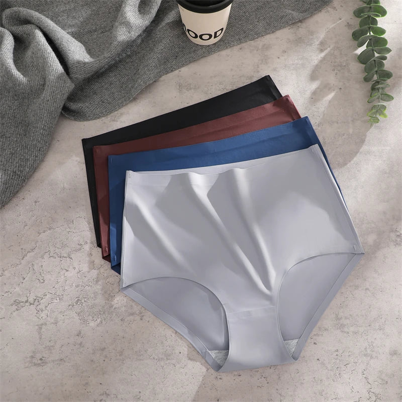 5Pcs High Waist Seamless Women's Panties Sexy Ice Silk Breathable Stretchy Intimates Plus Size Solid Color Sport Lingerie XS-XXL