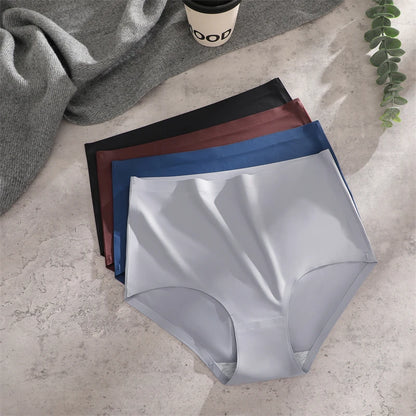 5Pcs High Waist Seamless Women's Panties Sexy Ice Silk Breathable Stretchy Intimates Plus Size Solid Color Sport Lingerie XS-XXL