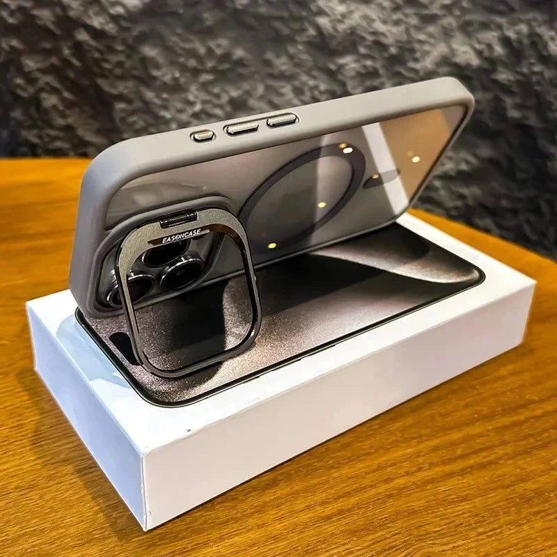 For Magsafe Stand Glass Lens Protector Case For iPhone17 16 15 14 13 11 12 Pro Max 16 Plus Luxury Magnetic Shockproof Back Cover