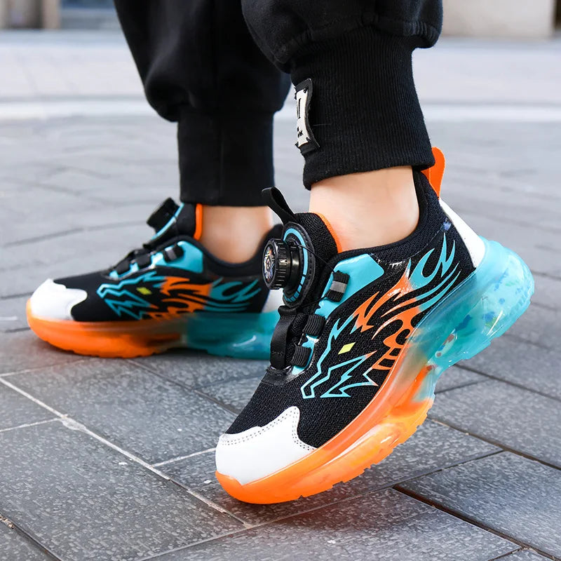 Children's Running Shoes Rotating Buckle Lightweight Outdoor Sports Walking Shoes Breathable Non-Slip Casual Sneakers for Kids