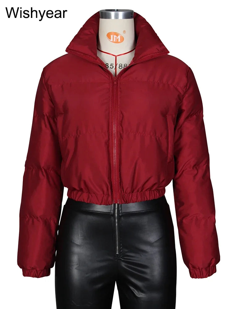 Winter Thick Warm Cotton Down Jacket Women Clothing Gray Zipper Short Puffer Parkas Coats Outwear Female  Crop Tops Streetwear
