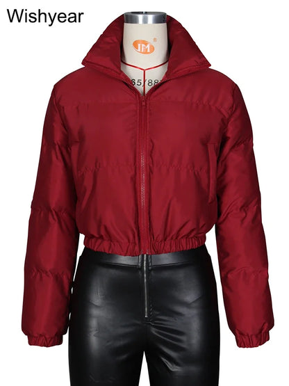 Winter Thick Warm Cotton Down Jacket Women Clothing Gray Zipper Short Puffer Parkas Coats Outwear Female  Crop Tops Streetwear
