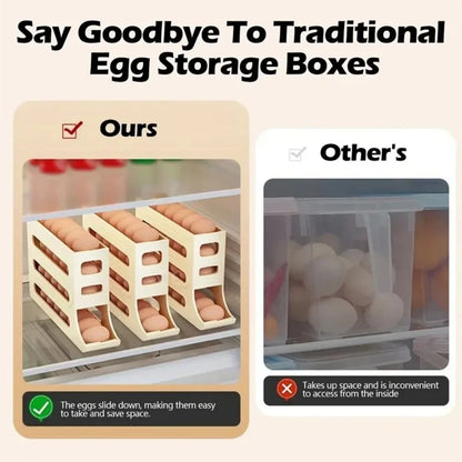 4-Tier Rolling Egg Holder Dispenser - Refrigerator Egg Storage Box
