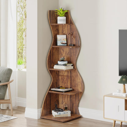 Corner Bookshelf - Modern 5-Tier Shelf | Stylish Wooden Storage Rack