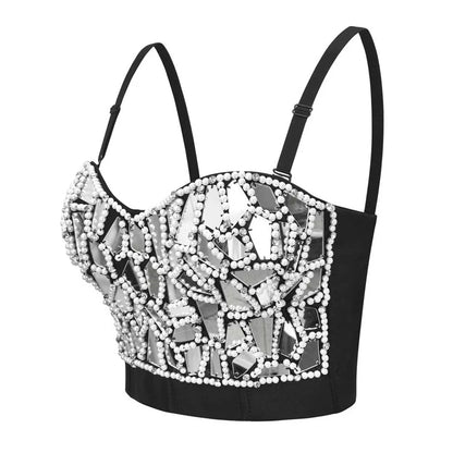Grey Diamonds And Beaded Punk Rave Brassiere For Women Sexy Bralette Push Up Bra Top y2k Goth Brasieres Mujeres Party Club Wear