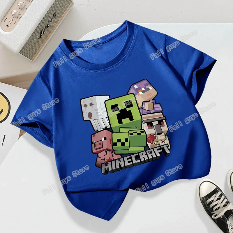 Miner Crafting Pixel Series Child T-Shirt Summer Kids Short Sleeve Tops Hot Game Boys Girls Clothing Cartoon Print Birthday Gift