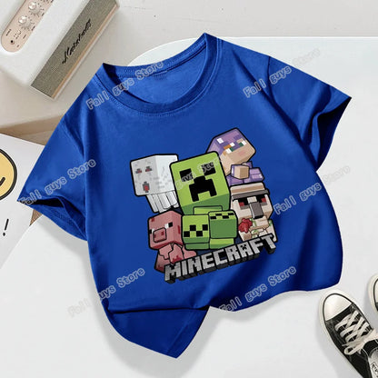 Miner Crafting Pixel Series Child T-Shirt Summer Kids Short Sleeve Tops Hot Game Boys Girls Clothing Cartoon Print Birthday Gift