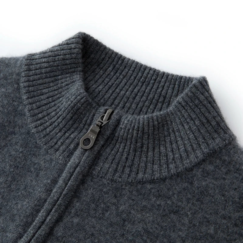 CHICUU Men's 100% Cashmere Sweater Zipper Pullover Mock Neck Long Sleeve Basic Cashmere Knitwear Autumn Winter Clothing Tops