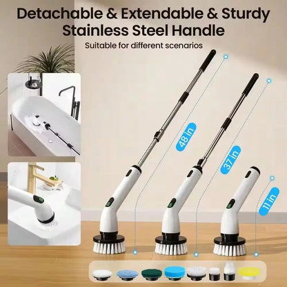 Electric Rotating Cleaning Brush, Rechargeable Cleaning Brush, Shower Cleaning Brush With 9 Brush Heads, 2 Hours Of Battery Life, Dual Speed Adjustment, Retractable Handle, IPX7 Waterproof, Suitable For Bathtubs, Tiles, Floor