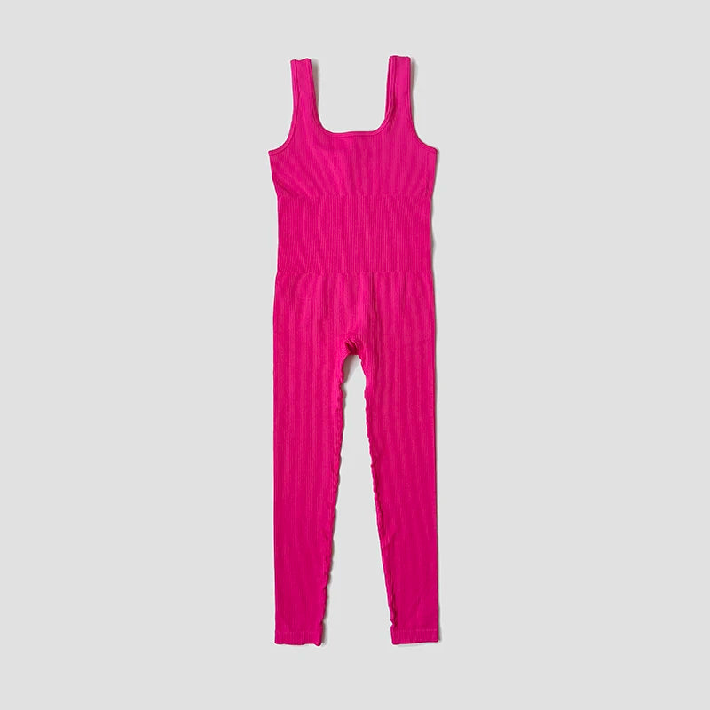 Women's Seamless Yoga Set | Ribbed One Piece Fitness Jumpsuit - High Waist Workout
