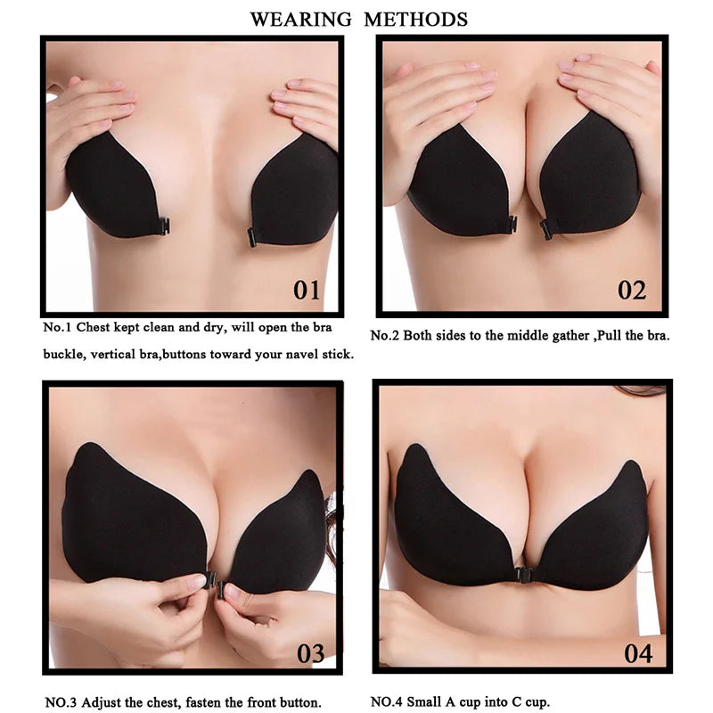 Invisible Push Up Bra - Strapless Backless Seamless Front Closure Wireless Sticky Silicone Bra