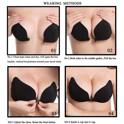 Invisible Push Up Bra - Strapless Backless Seamless Front Closure Wireless Sticky Silicone Bra