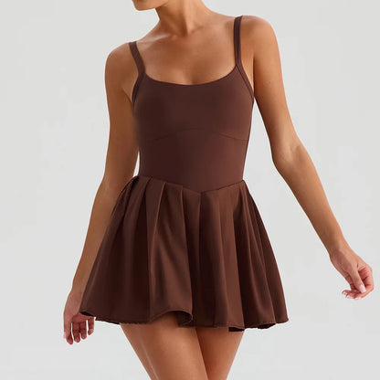 Women's Tennis Dress - Summer Sleeveless Breathable Workout Dress With Pockets