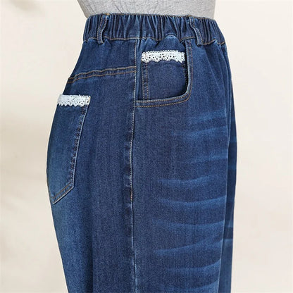 Women Wide Leg Jeans 7XL 9XL Straight Stretched Plus Size Girls Fashion Lady High Waist Female Oversized Denim Pants Trousers