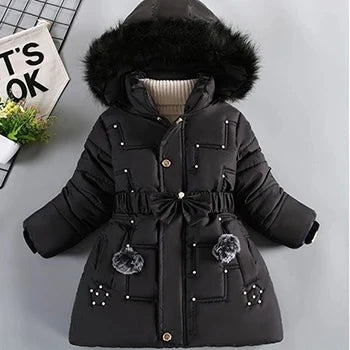 Girls Winter Jacket - Warm Hooded Cotton Polyester Coat | Windproof Kids Outerwear
