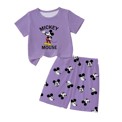 Women's 2-piece Mickey Cute Cartoon Pattern Short sleeved Top and Shorts Sleepwear Home Clothes