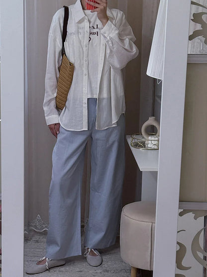 Summer Blue Linen Shirts For Women Oversized Long Sleeve Tops Green Shirt Woman Work Basic Linen Tops Women White Shirts Ladies