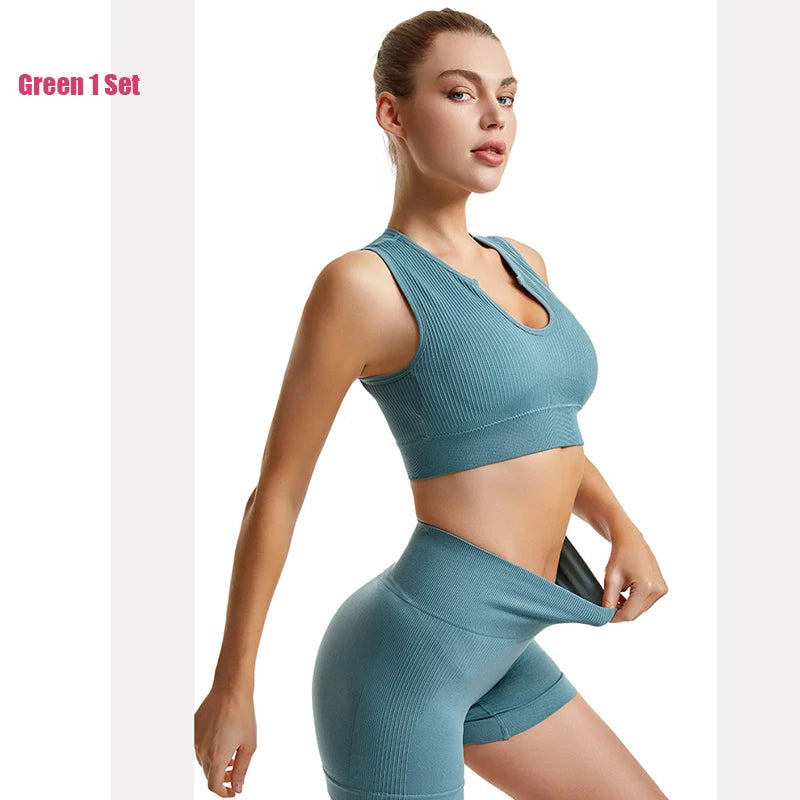 Peach Butt Fitness Fast Dry Running Sports Tight Yoga Shorts Lady's Shock Proof Yoga Beauty Vest Fitness Sports Bra Set