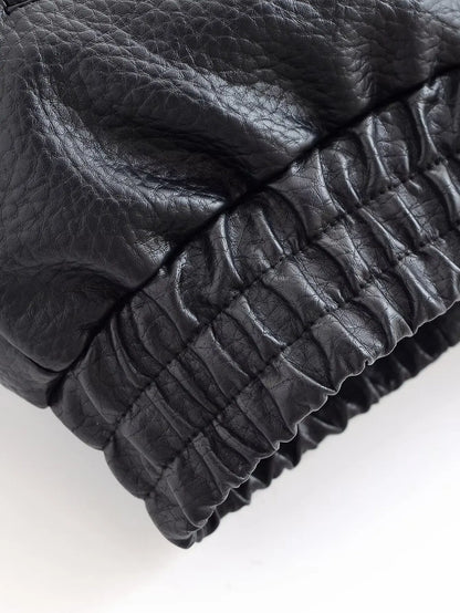 Women Autumn Jackets – Black Zipper Jacket With Asymmetric Button & Turtleneck Collar