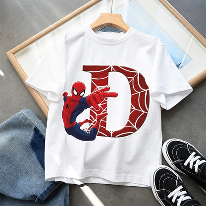 2026  New Children's Spider Man Cartoon Letter Printed T-shirt Cotton T-shirt Boys' Short Sleeved Top Children's Clothing