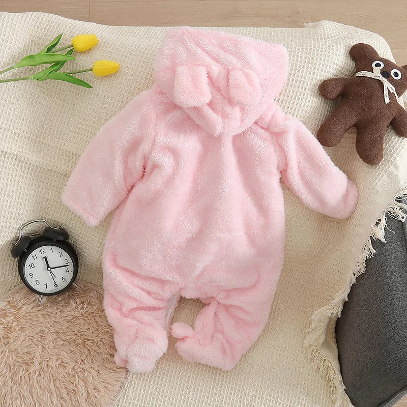 Baby Winter Clothes - Plush Baby Romper With Cute Cartoon Animal Prints For 0-2 Years