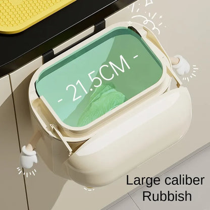 Wall-Mounted Kitchen Trash Can - 9L12L Cream with Lid for Food Waste  Bathroom Use