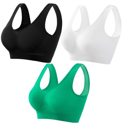 3Pcs/Set Women Seamless Knit Tank Sports Bra Solid Color Bralette Top Wide Strap Integrated Lining Without Pads Lingerie S-5XL