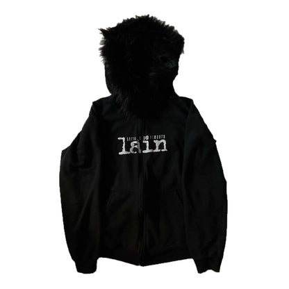 Personalized Printed Sweater Long Sleeve Fur Collar Pullover Hoodie Vintage Coat Street Trendy Coat Women INS style