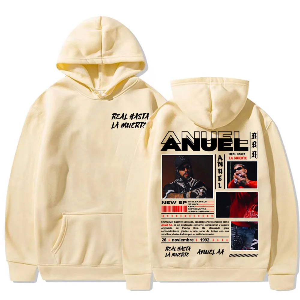 Rapper Anuel AA Real Hasta La Muerte pattern printed hoodie Autumn/winter new men's fashionable hip-hop casual hoodie