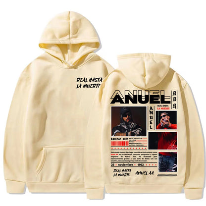 Rapper Anuel AA Real Hasta La Muerte pattern printed hoodie Autumn/winter new men's fashionable hip-hop casual hoodie