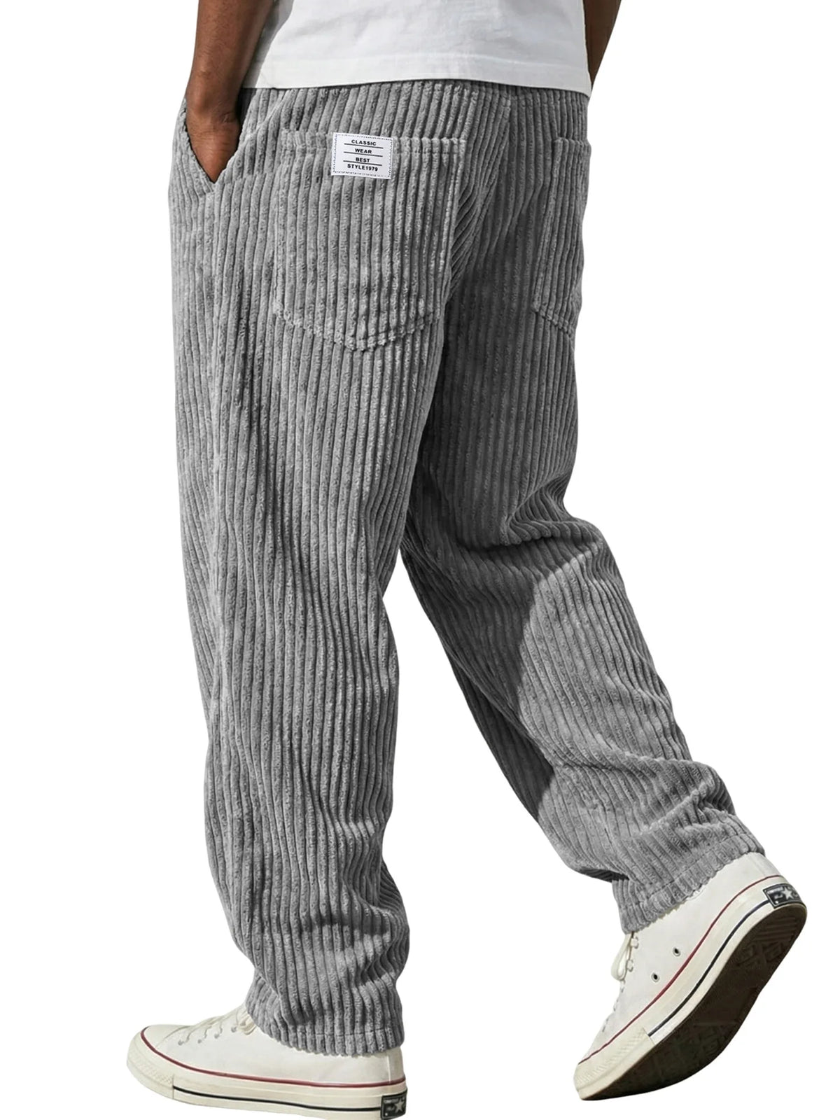 Winter Thick Warm Corduroy Sweatpants Men Fleece Liner Drawstring Straight Loose Track Pants Male Casual Fleece Thermal Trousers