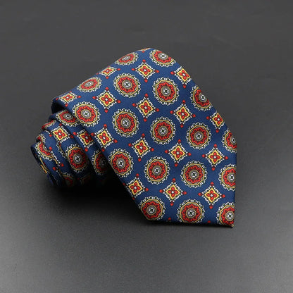 Mens Silk Tie - 75cm Soft Novelty Necktie in Blue Green Orange Floral Pattern