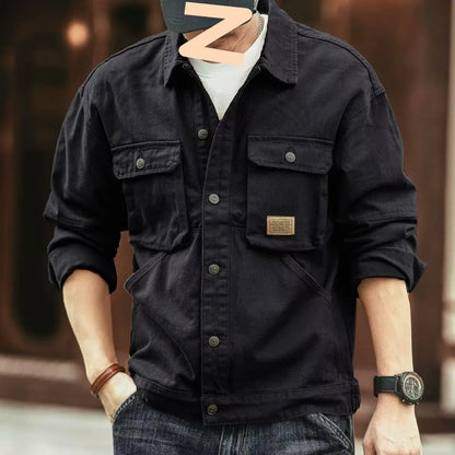 2024 Spring and Autumn Fashion Trend Solid Color Cargo Jacket Men's Casual Loose Comfortable High Quality Plus-Size Denim Coat