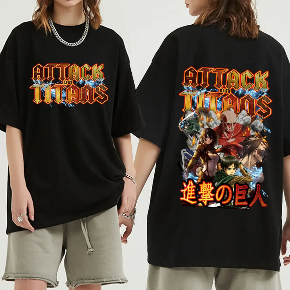 Anime Attack on Titan T-Shirt Ackerman Mikasa Eren Jaeger Cherry Blossom Graphics Logo T Shirt Clothes Men's Cotton T Shirts