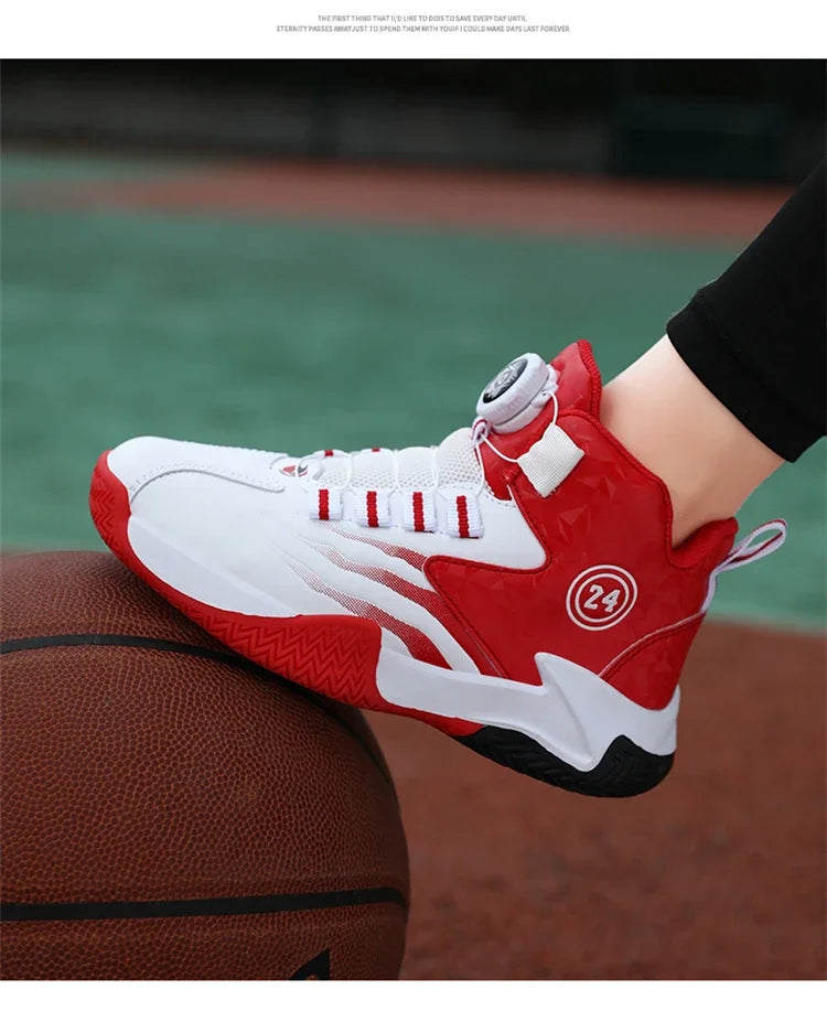 Children Basketball Sports Shoes Swivel Button Casual Shoes Four Seasons Kids Mesh Sneaker Non-slip Boys Girls Outdoor Training