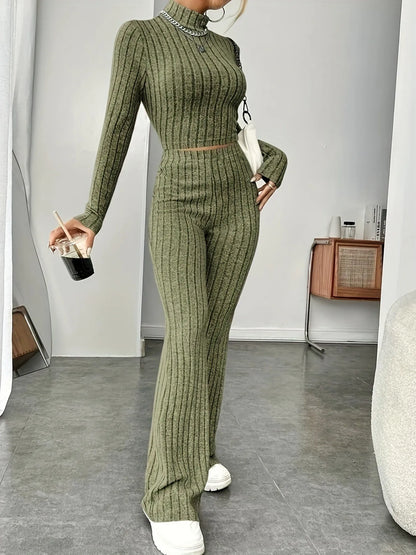 2025 Beige Western Style Knitted Fashion Suit Women New Korean Split Black Sweaters Wide Leg Pants Lady Casual Two-piece Sets